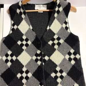 Women's Argyle Sweater Vest - Black and Gray